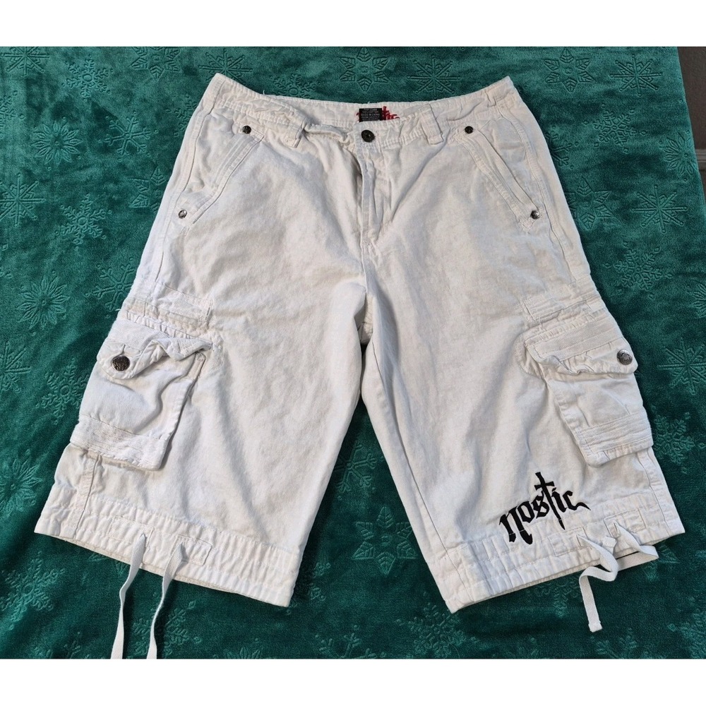 Vintage Y2K Nostic Baggy Cargo White Shorts Men's 34 Jim Jones Goth Streetwear